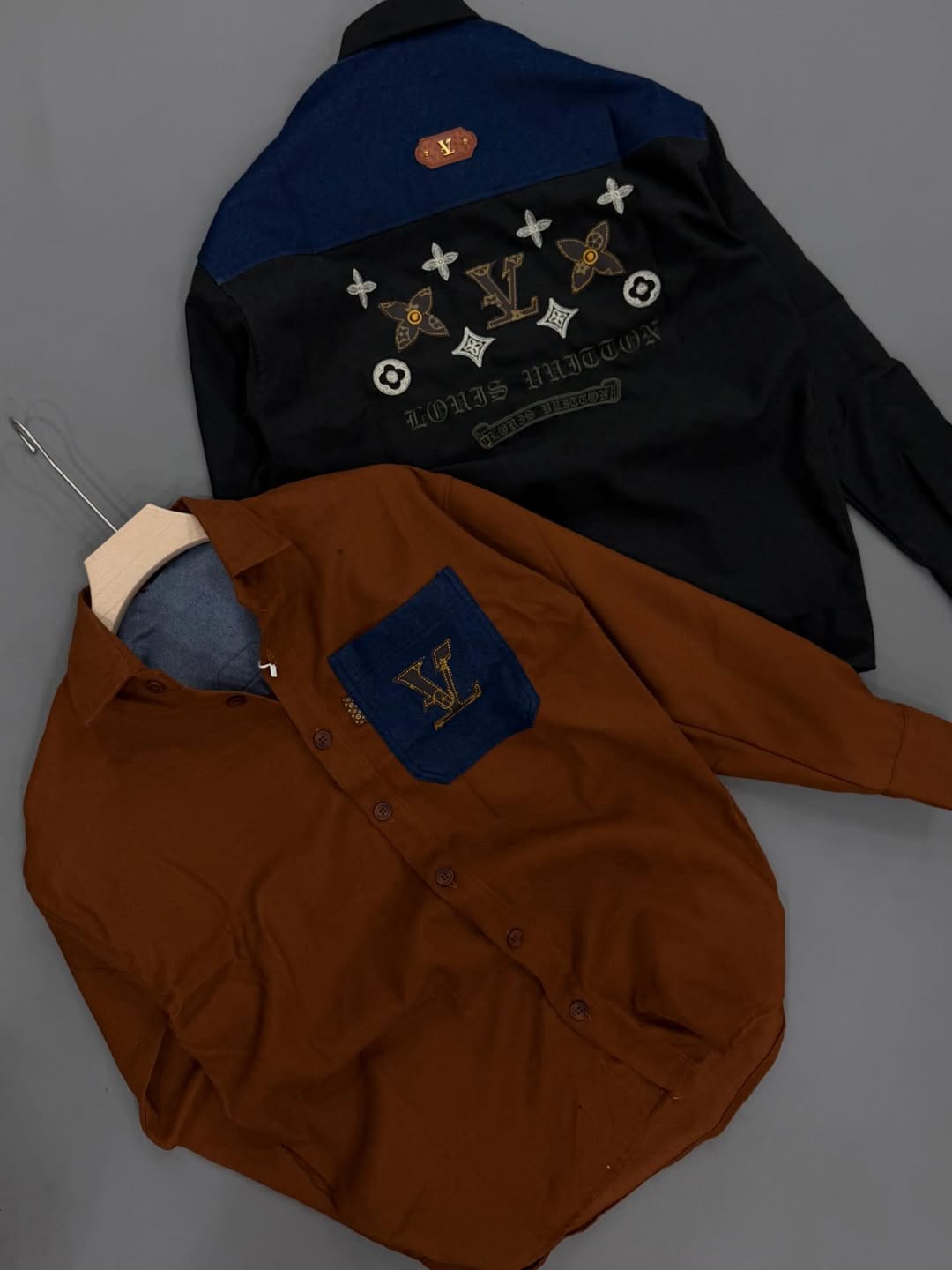 Premium Korean Style Two-Tone Oversized Shirt for Men – Embroidered Back Streetwear Shirt